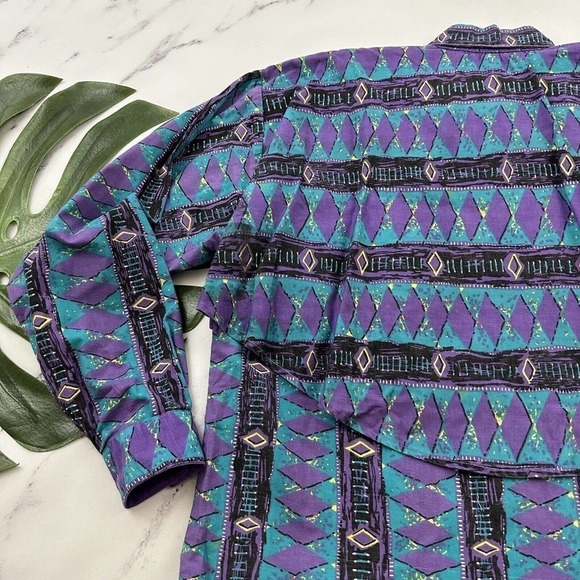 Wind Roper Womens Vintage Western Shirt Size M Purple Blue Tassel 90s Boxy - Picture 10 of 11